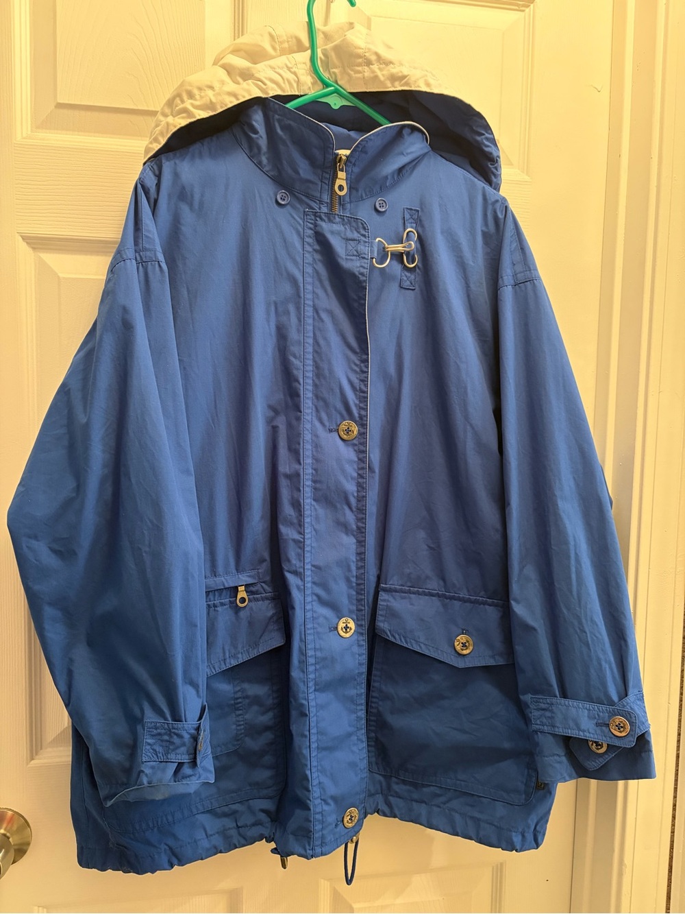 Vintage London Fog XL Blue Nautical Hooded Jacket Striped Lining